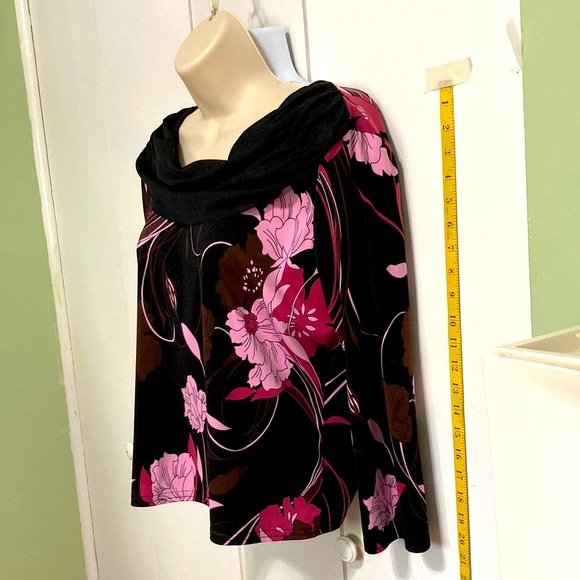 DRESS BARN Floral Cowl Round Neck Long Sleeve Blouse Top Women Medium Petite - Picture 5 of 8